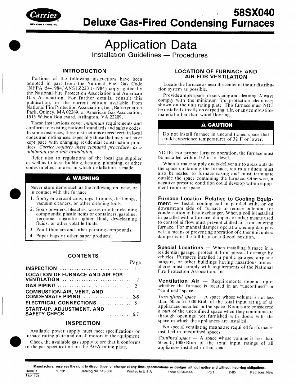 Carrier 58SX040 User Manual | 8 pages