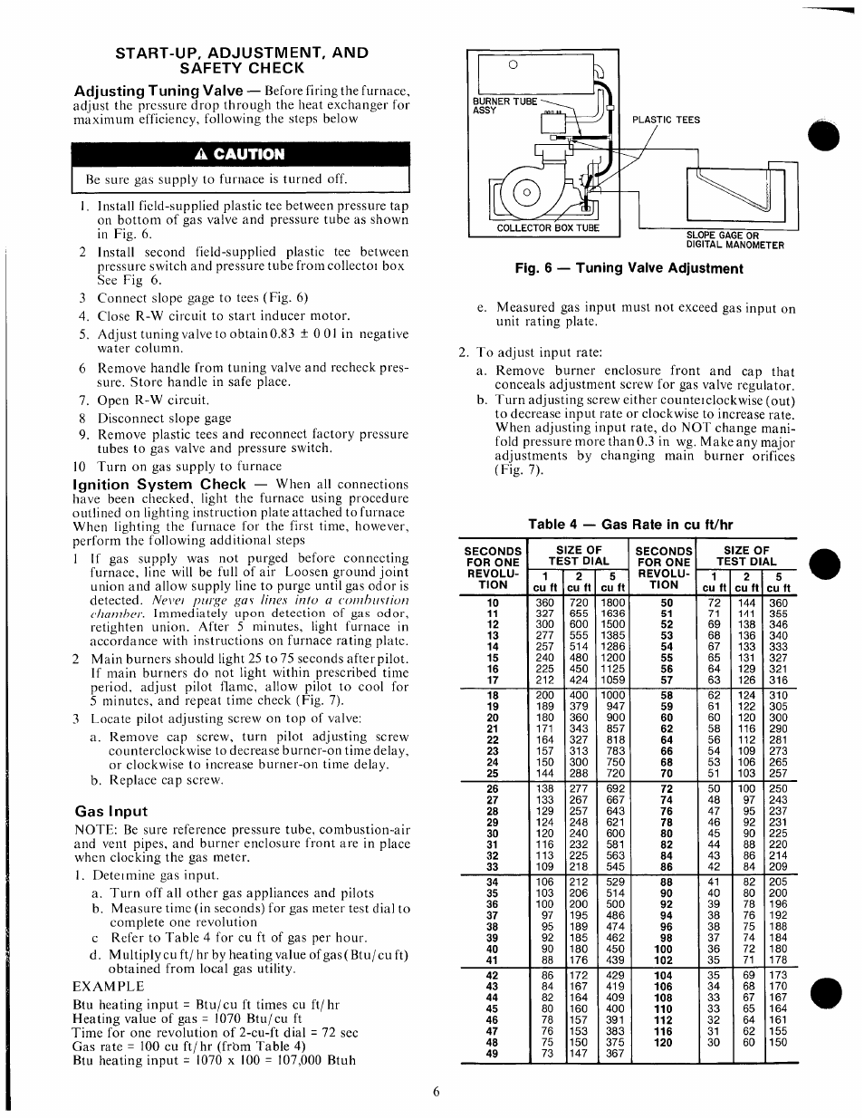 Start-up, adjustment, and safety check, Gas input, A caution | Carrier 58SX040 User Manual | Page 6 / 8