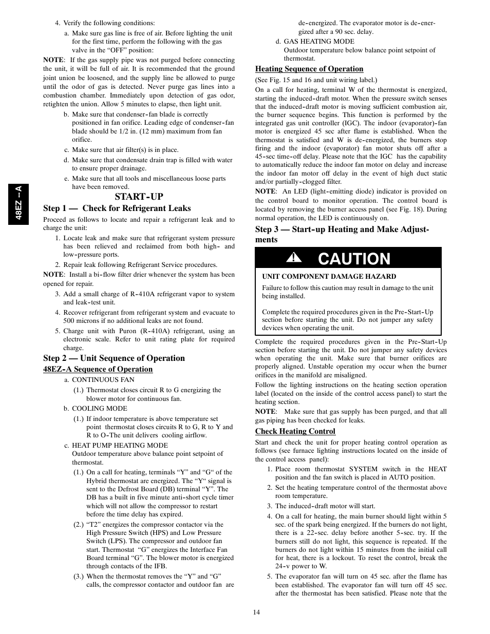Caution, Start--up | Carrier 48EZ(N)-A User Manual | Page 14 / 41