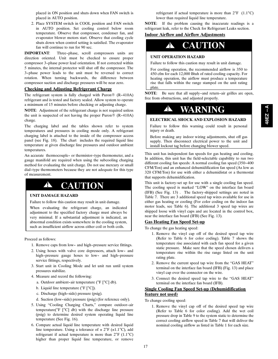 Caution, Warning | Carrier 48EZ(N)-A User Manual | Page 17 / 41