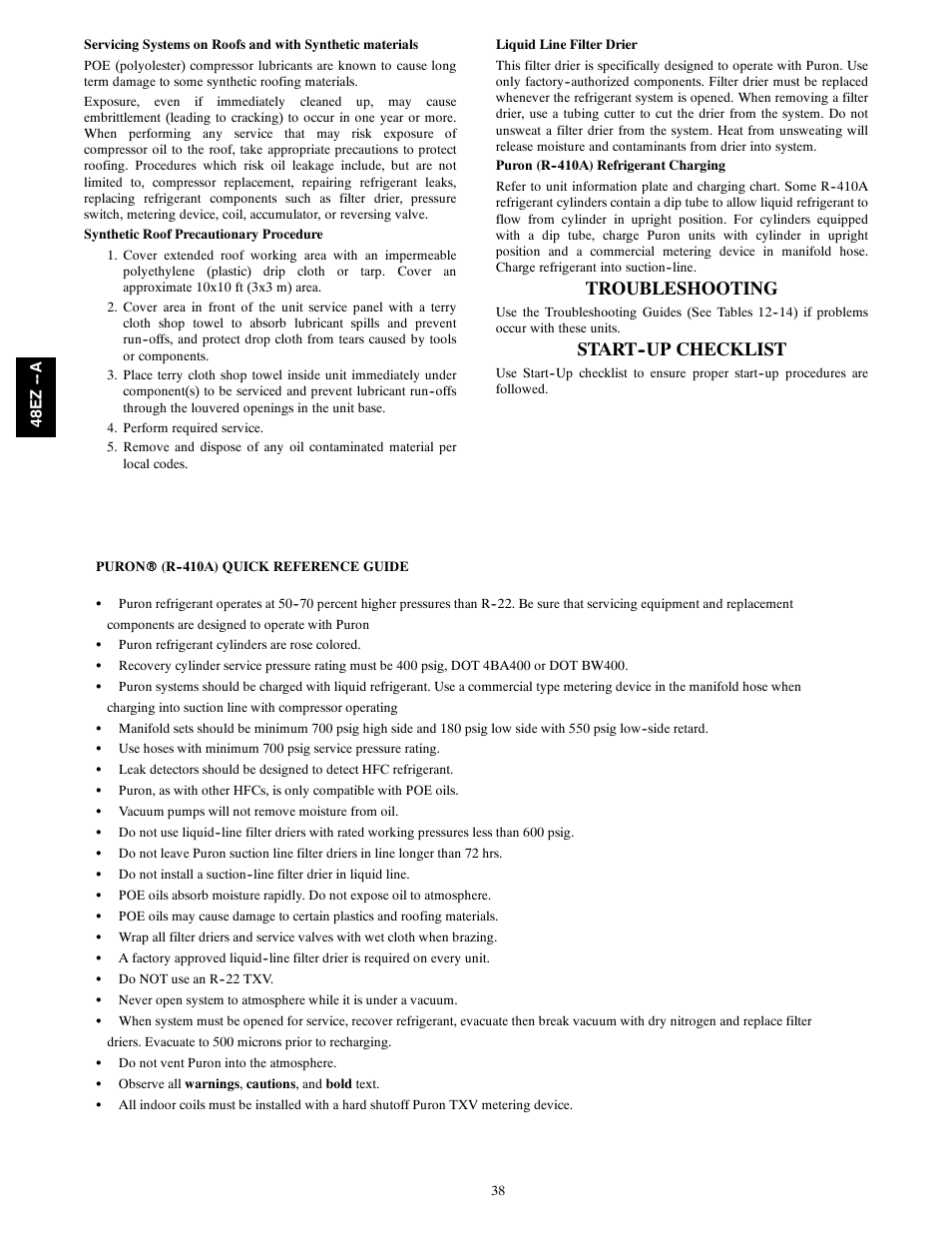 Troubleshooting, Start--up checklist | Carrier 48EZ(N)-A User Manual | Page 38 / 41