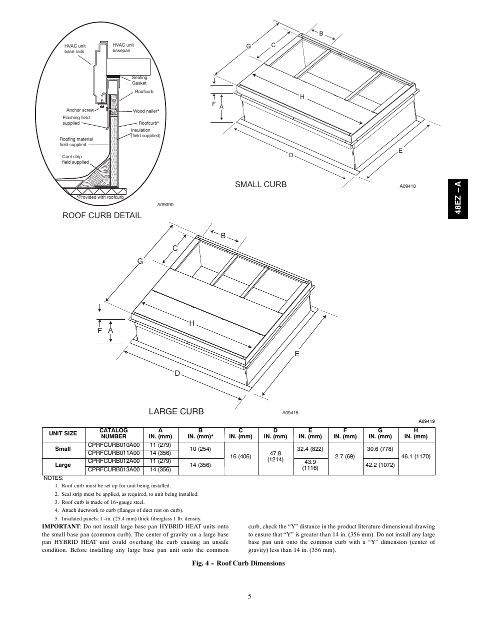 Large curb small curb roof curb detail, 48e z -- a | Carrier 48EZ(N)-A User Manual | Page 5 / 41