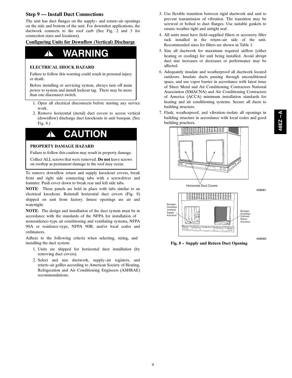Warning, Caution | Carrier 48EZ(N)-A User Manual | Page 9 / 41