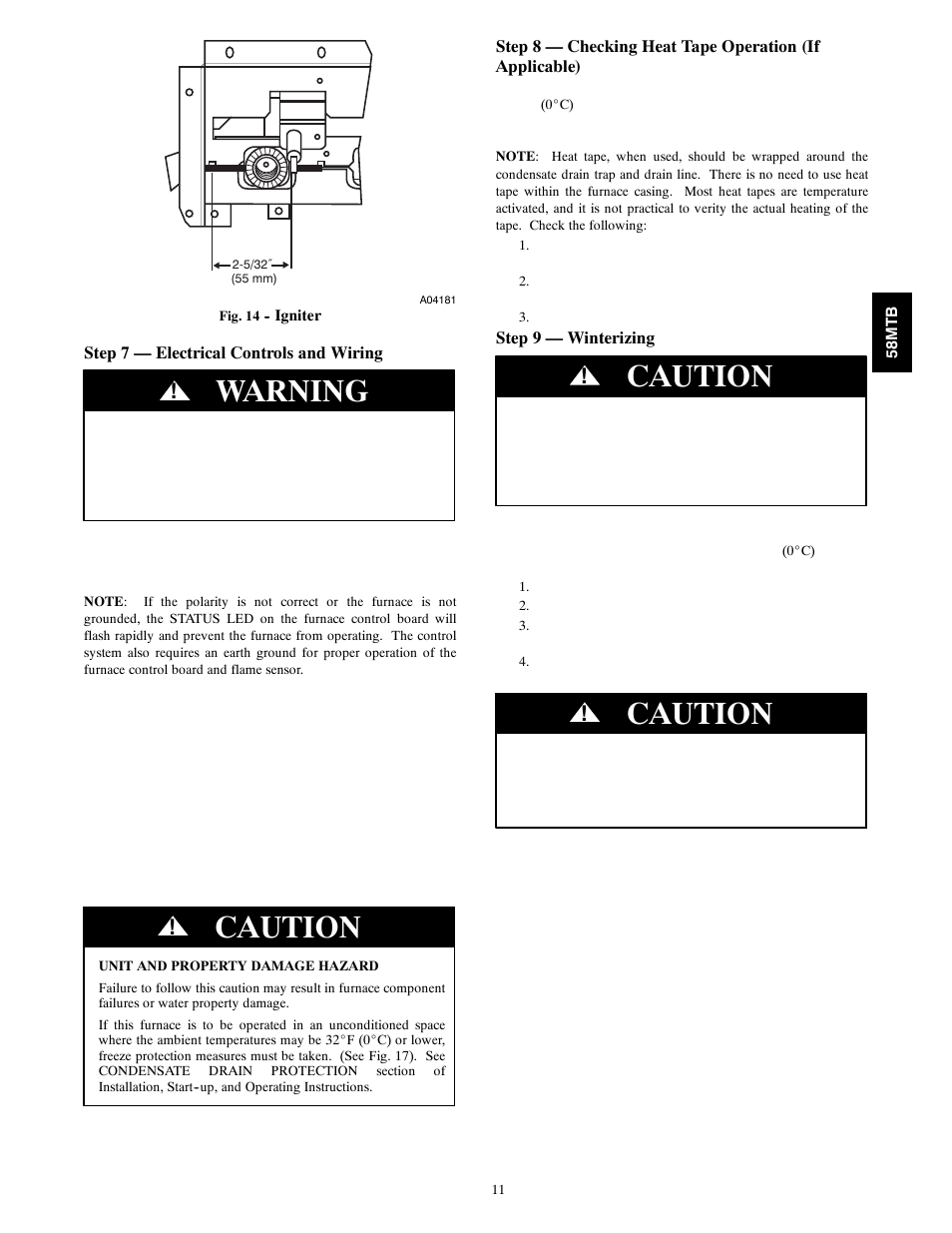 Warning, Caution | Carrier 58MTB User Manual | Page 11 / 18