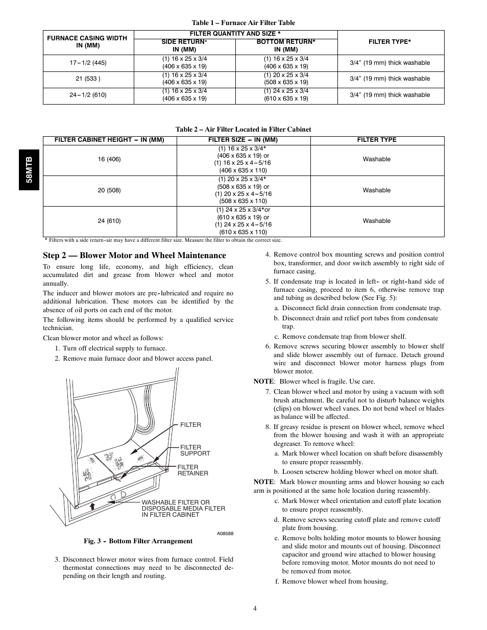 Step 2 — blower motor and wheel maintenance | Carrier 58MTB User Manual | Page 4 / 18