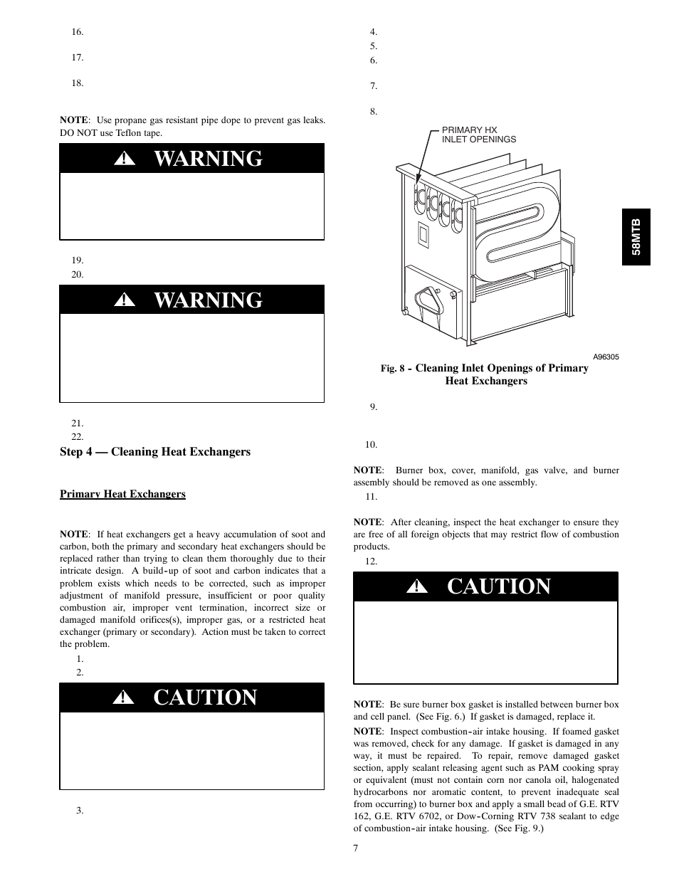 Warning, Caution | Carrier 58MTB User Manual | Page 7 / 18