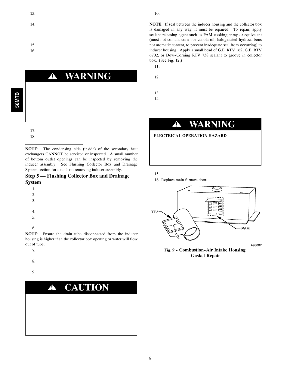 Warning, Caution | Carrier 58MTB User Manual | Page 8 / 18