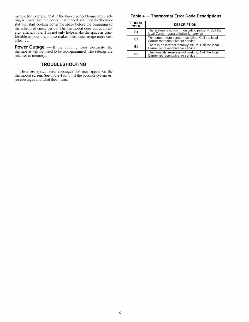 Troubleshooting, Power outage | Carrier EDGE PRO 33CS User Manual | Page 6 / 7