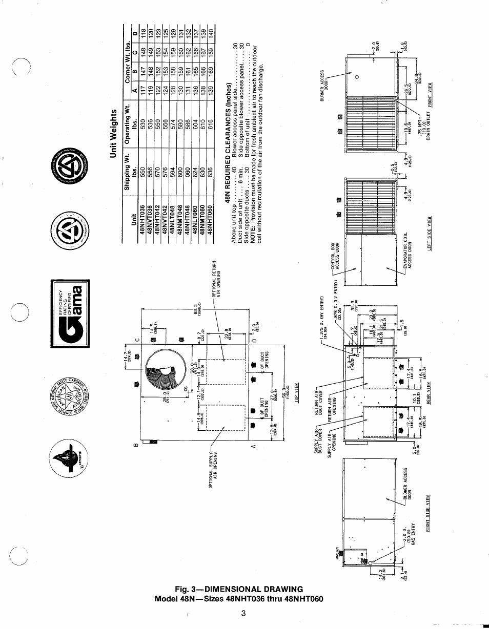 Unit weights | Carrier 48N User Manual | Page 3 / 24