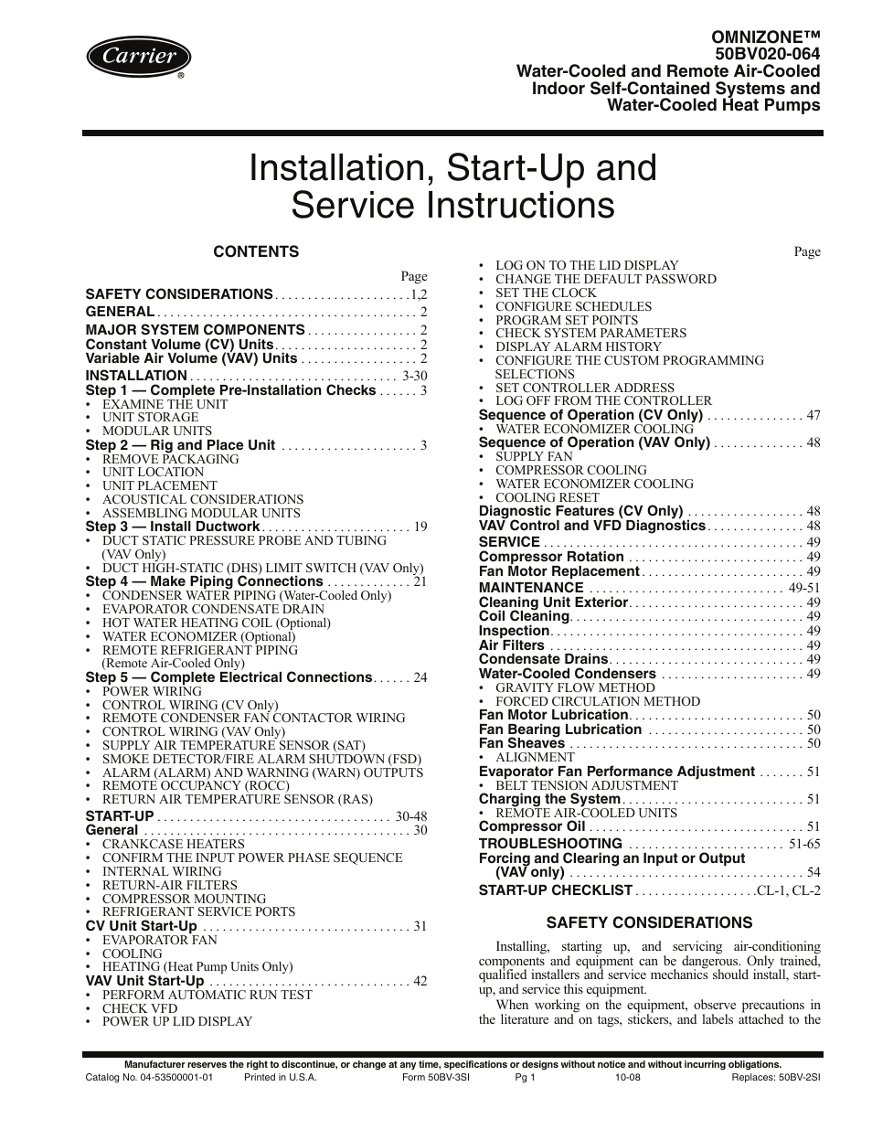 Carrier OMNIZONE 50BV020-064 User Manual | 68 pages