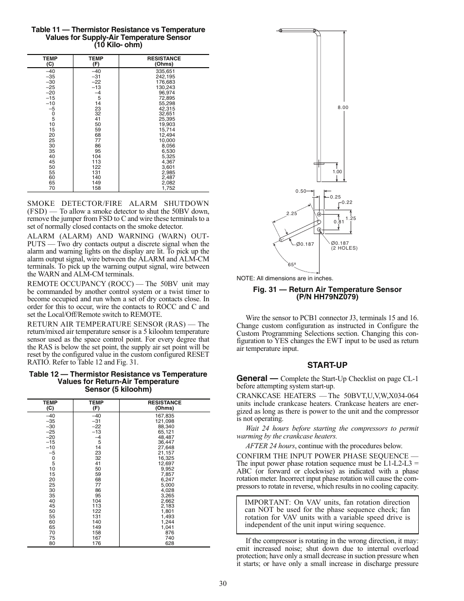 Start-up general | Carrier OMNIZONE 50BV020-064 User Manual | Page 30 / 68