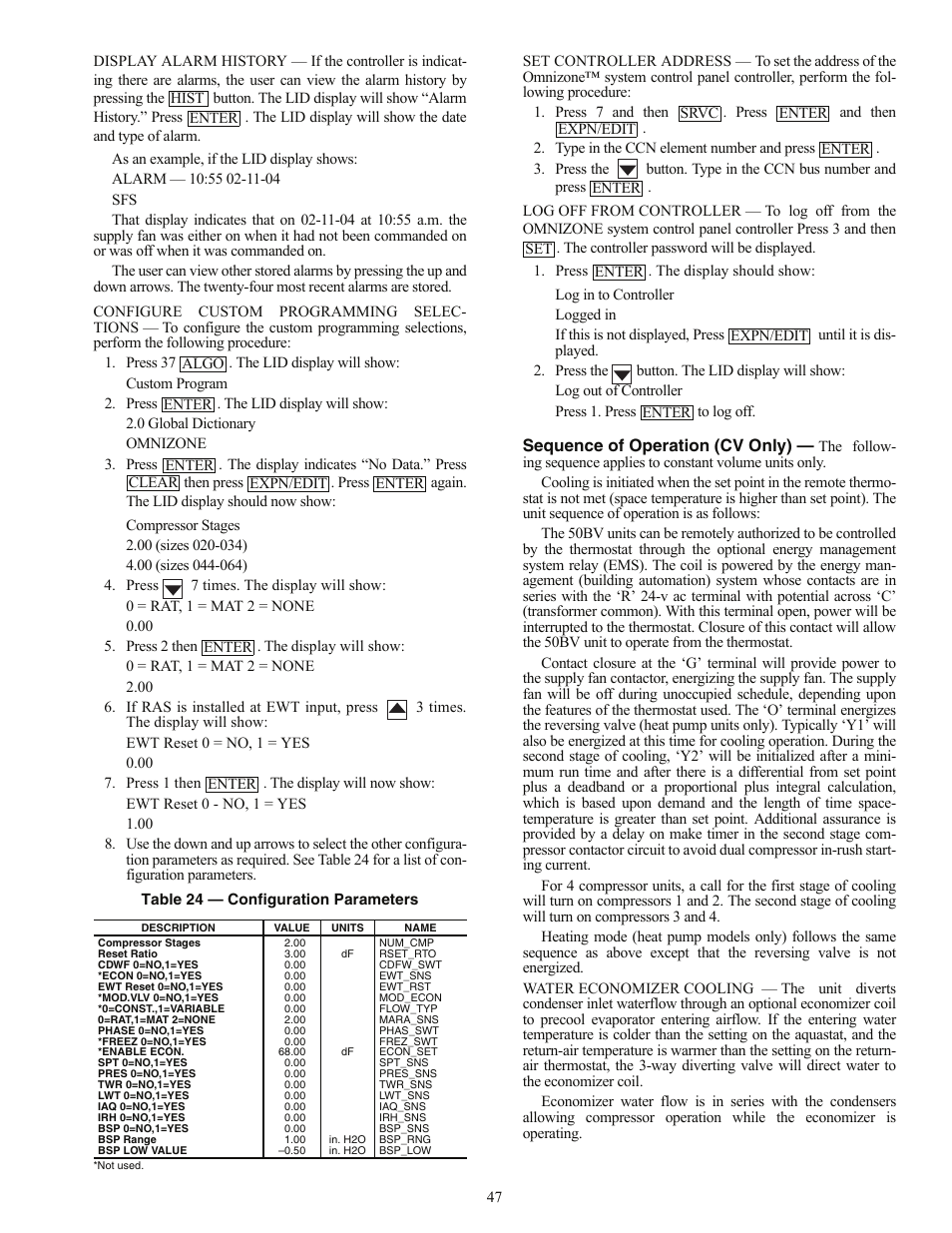 Sequence of operation (cv only) | Carrier OMNIZONE 50BV020-064 User Manual | Page 47 / 68