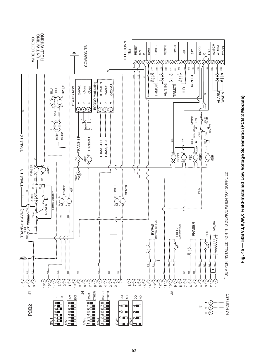 Pcb2, Field wiring, Unit wiring | Carrier OMNIZONE 50BV020-064 User Manual | Page 62 / 68