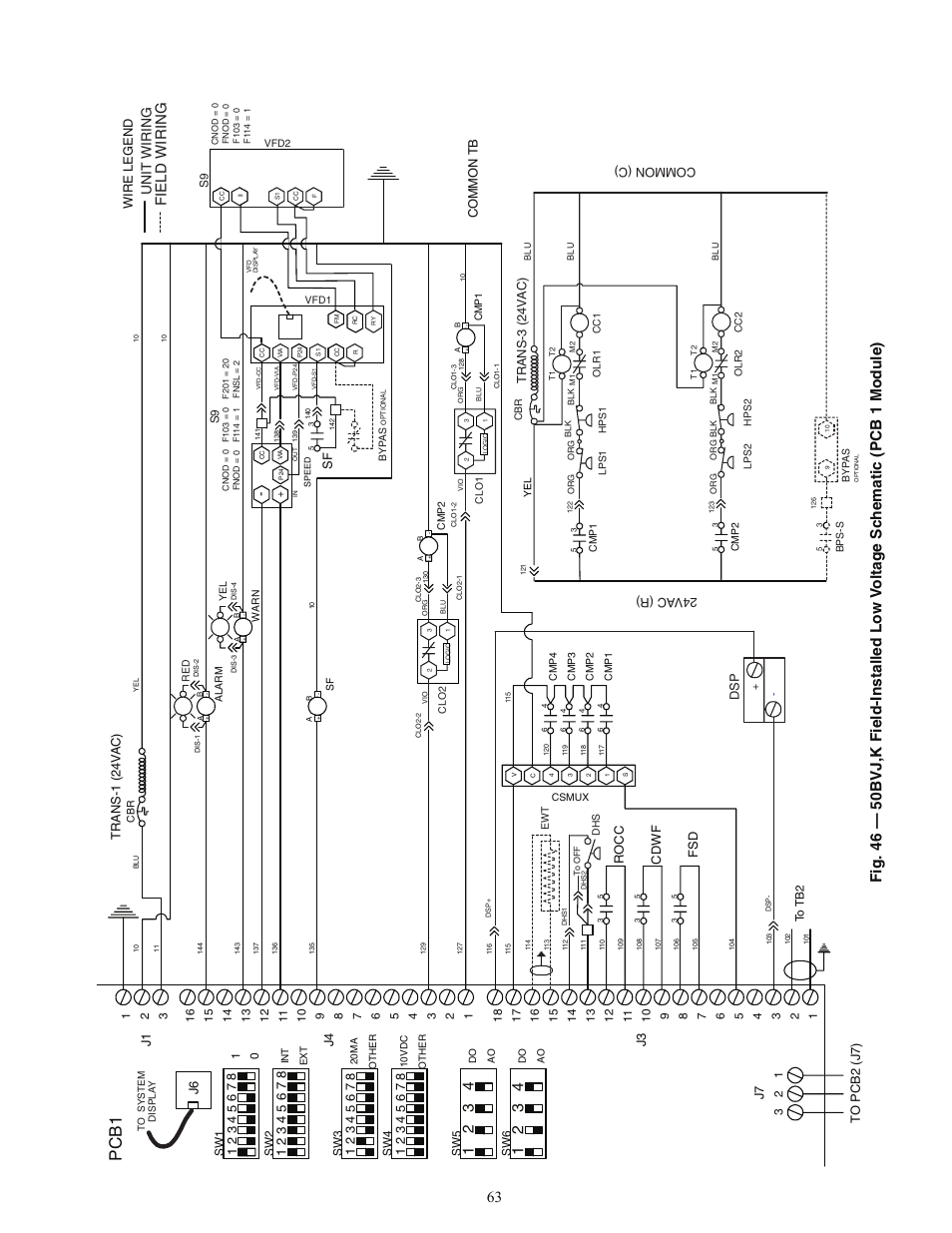 Pcb1, Unit wiring | Carrier OMNIZONE 50BV020-064 User Manual | Page 63 / 68