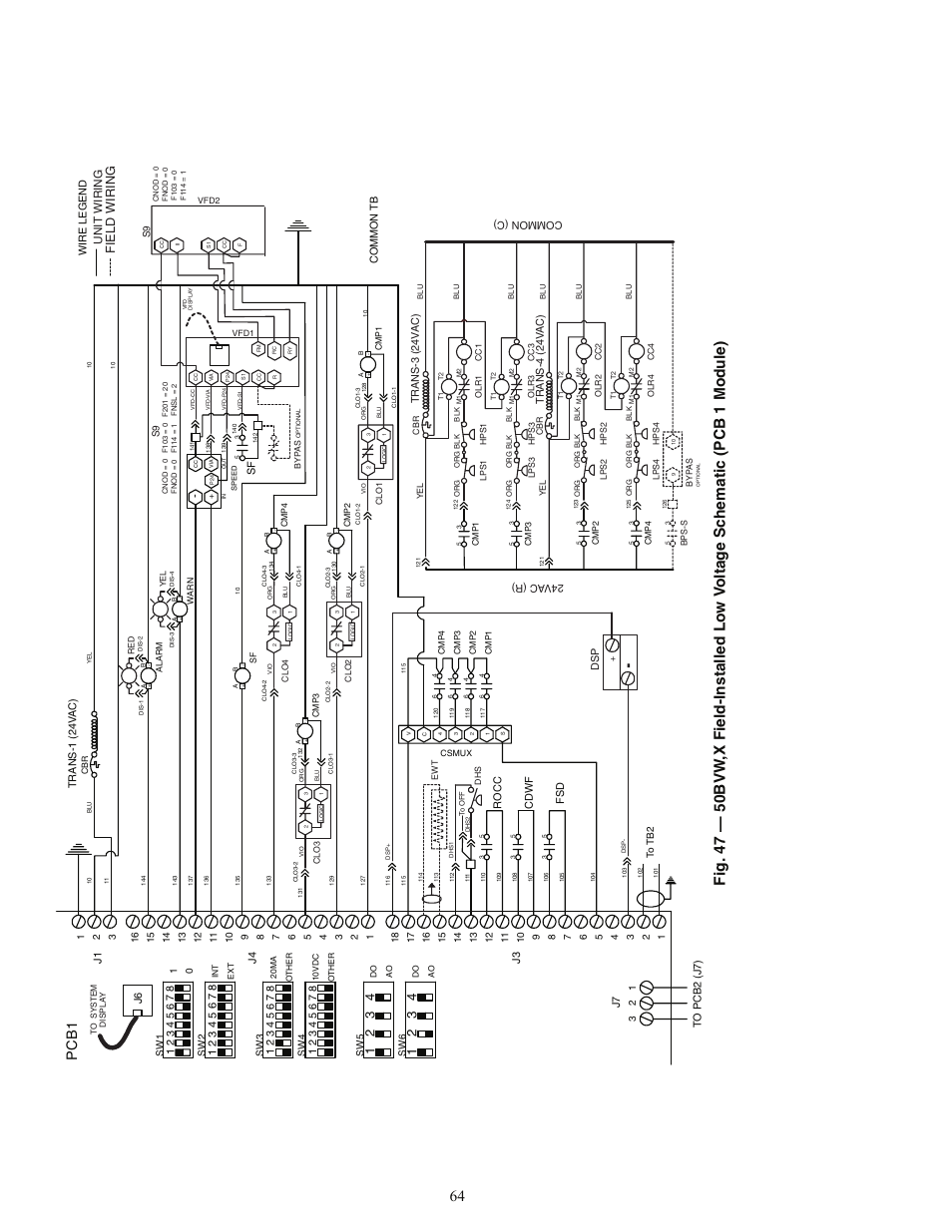 Pcb1, Field wiring | Carrier OMNIZONE 50BV020-064 User Manual | Page 64 / 68