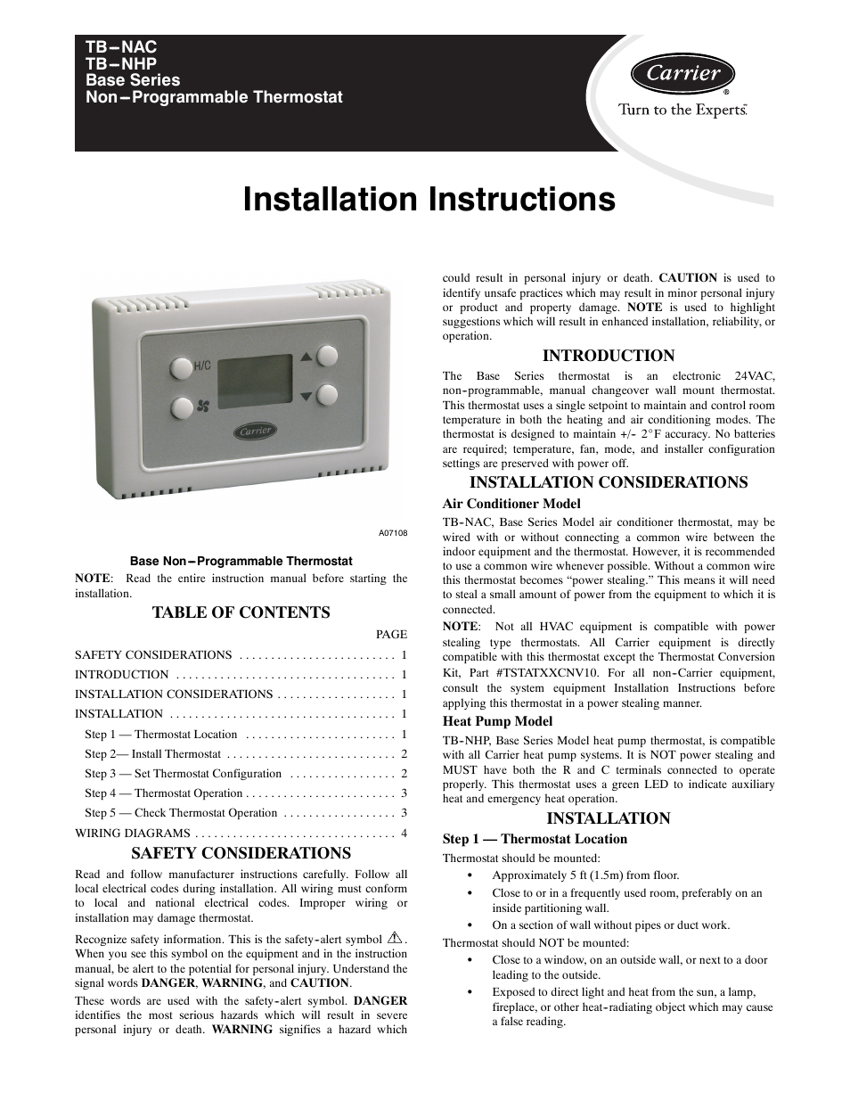 Carrier TB-NAC User Manual | 6 pages