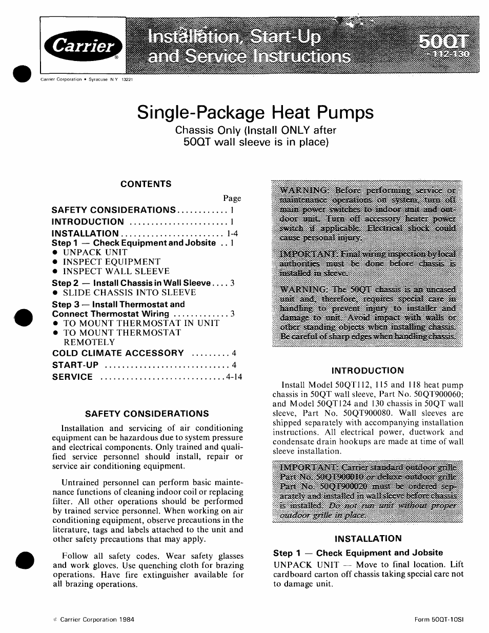 Carrier 50QT User Manual | 14 pages