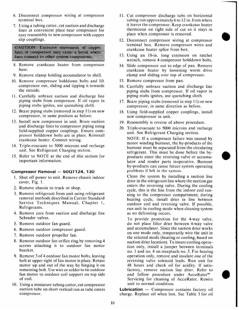 Compressor removal — 50qt124, 130 | Carrier 50QT User Manual | Page 10 / 14