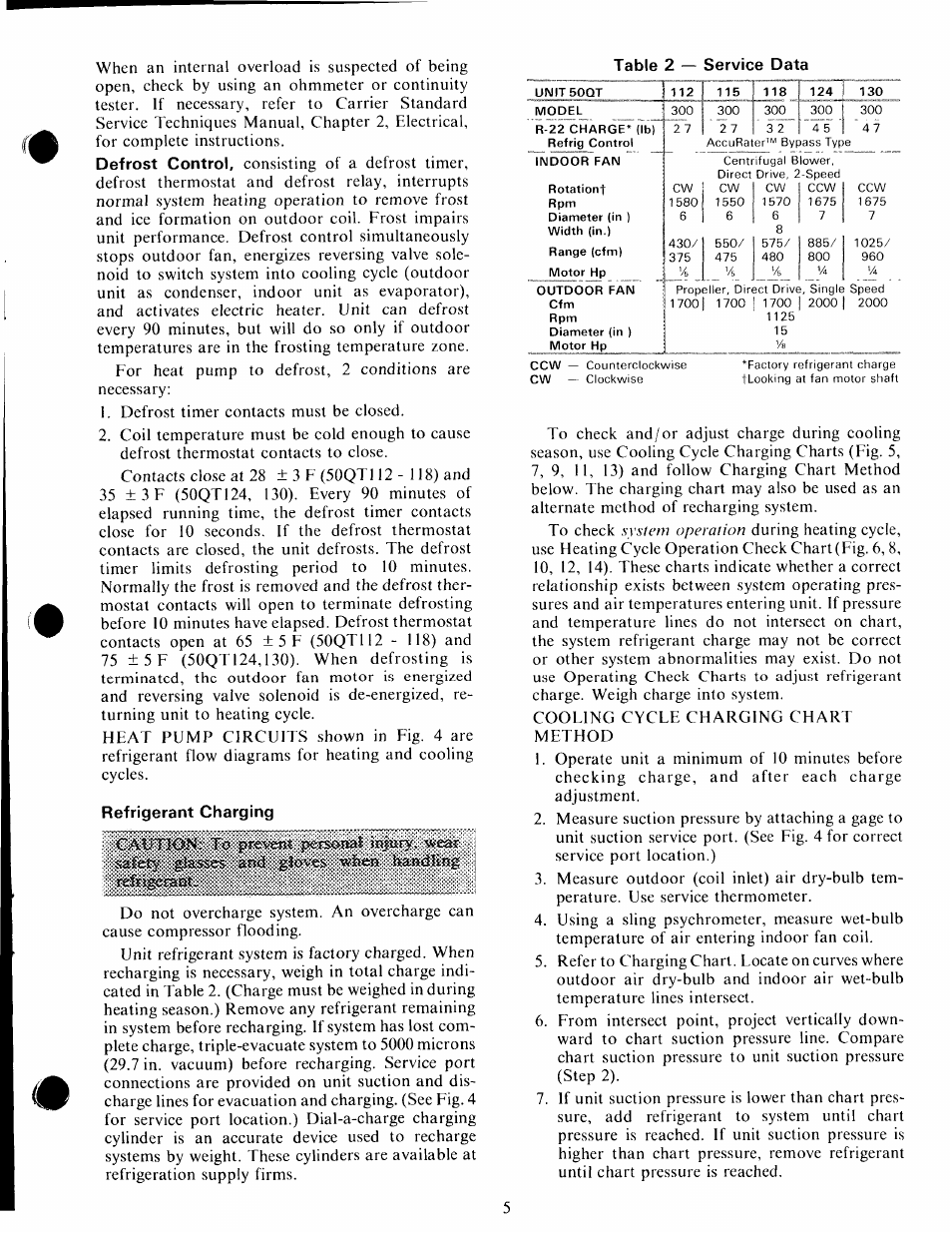 Refrigerant charging, Catltiof^; to pfeveat persotial fejury. 'wear, Safeij; giasoe» ao<3 giovfes ha»d3t»g | Carrier 50QT User Manual | Page 5 / 14