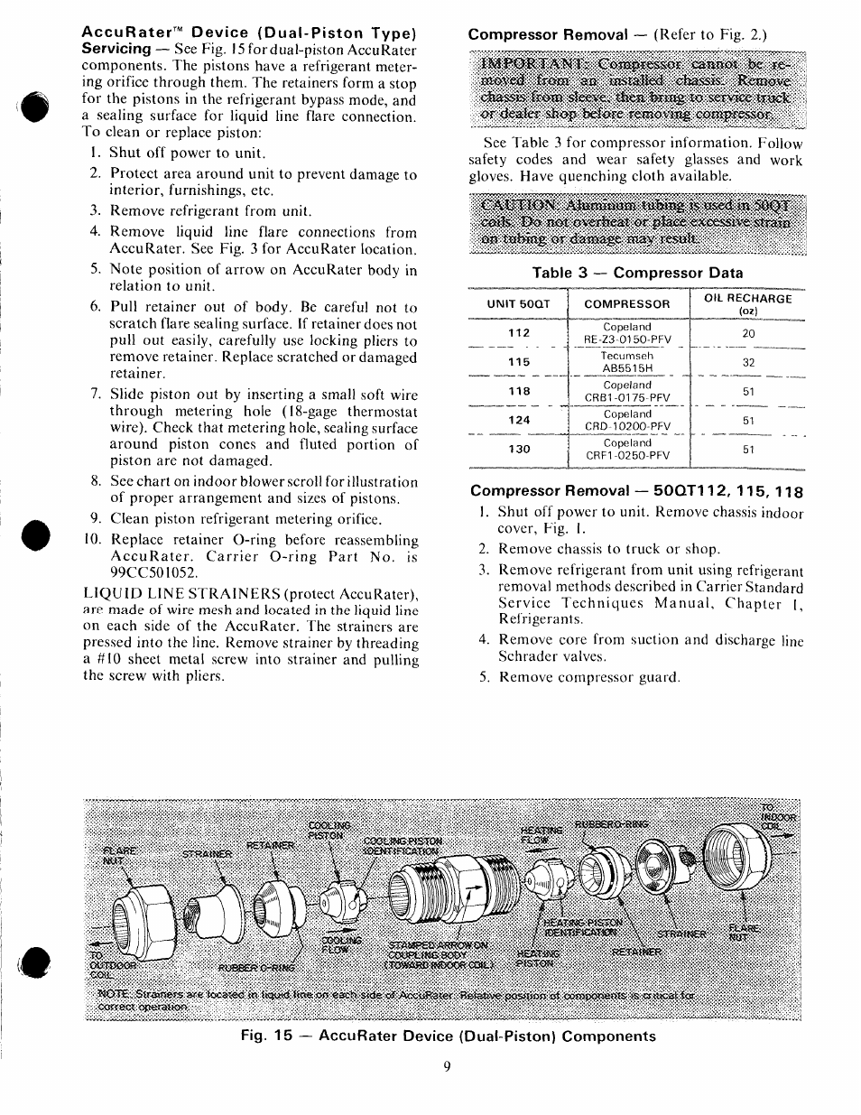 Caafsoi be, Compressor removal — 50qt112, 115, 118, Coupi.{(«5aocif | Carrier 50QT User Manual | Page 9 / 14