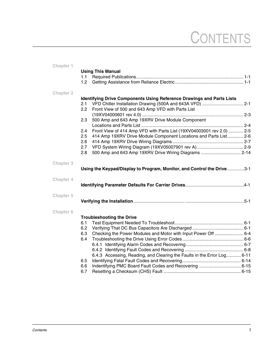 Chapter 1 using this manual, Chapter 5 verifying the installation -1, Chapter 6 troubleshooting the drive | Ontents | Carrier D2-3466-2 User Manual | Page 7 / 38