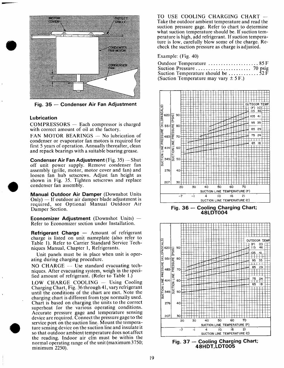 Fig. 36 — cooling charging chart; 48ldt004, Fig. 37 — cooling charging chart; 48hdt,ldt005, 483 iij l | O 90 | Carrier 48HDT User Manual | Page 19 / 26