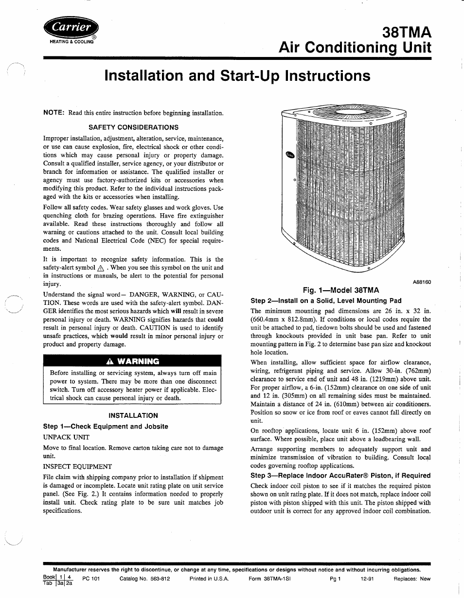 Carrier 38TMA User Manual | 6 pages