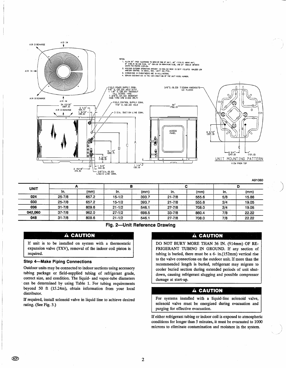 A caution, Step 4—make piping connections | Carrier 38TMA User Manual | Page 2 / 6