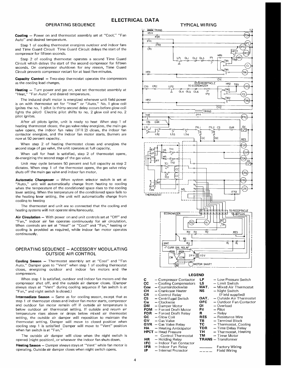 Electrical data, Operating sequence typical wiring cooling, Capacity control | Heating, Automatic changeover, Air circulation, Intermediate season, Heating season | Carrier 48DD User Manual | Page 4 / 6