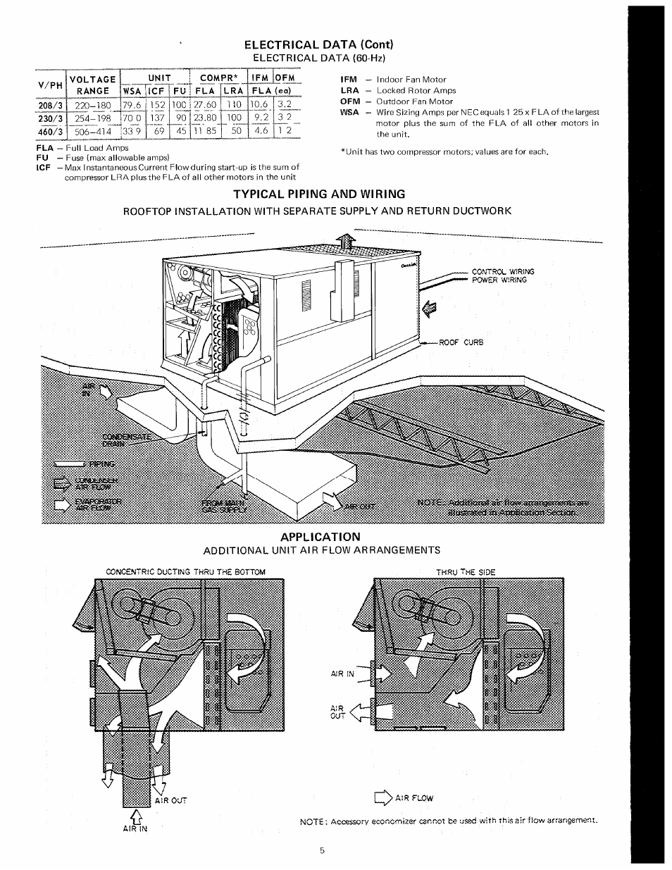 Electrical data (cont), Typical piping and wiring, Application | Carrier 48DD User Manual | Page 5 / 6