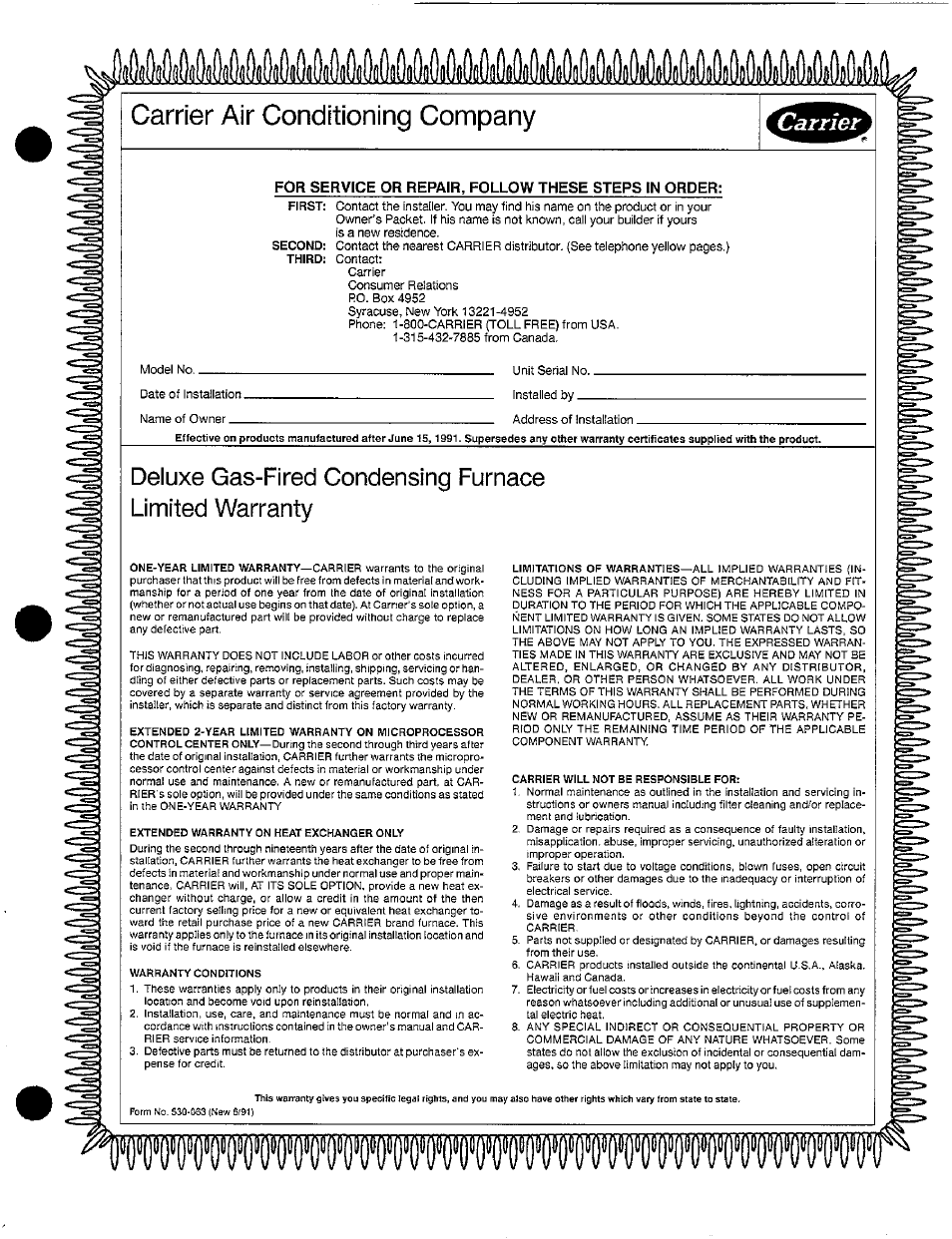 For service or repair, follow these steps in order, Carrier air conditioning company, L0ctric | Carrier 58EJA User Manual | Page 11 / 13
