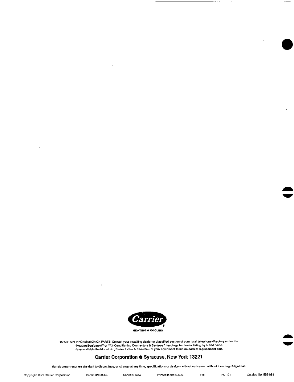 Carrier corporation • syracuse, new york 13221 | Carrier 58EJA User Manual | Page 13 / 13