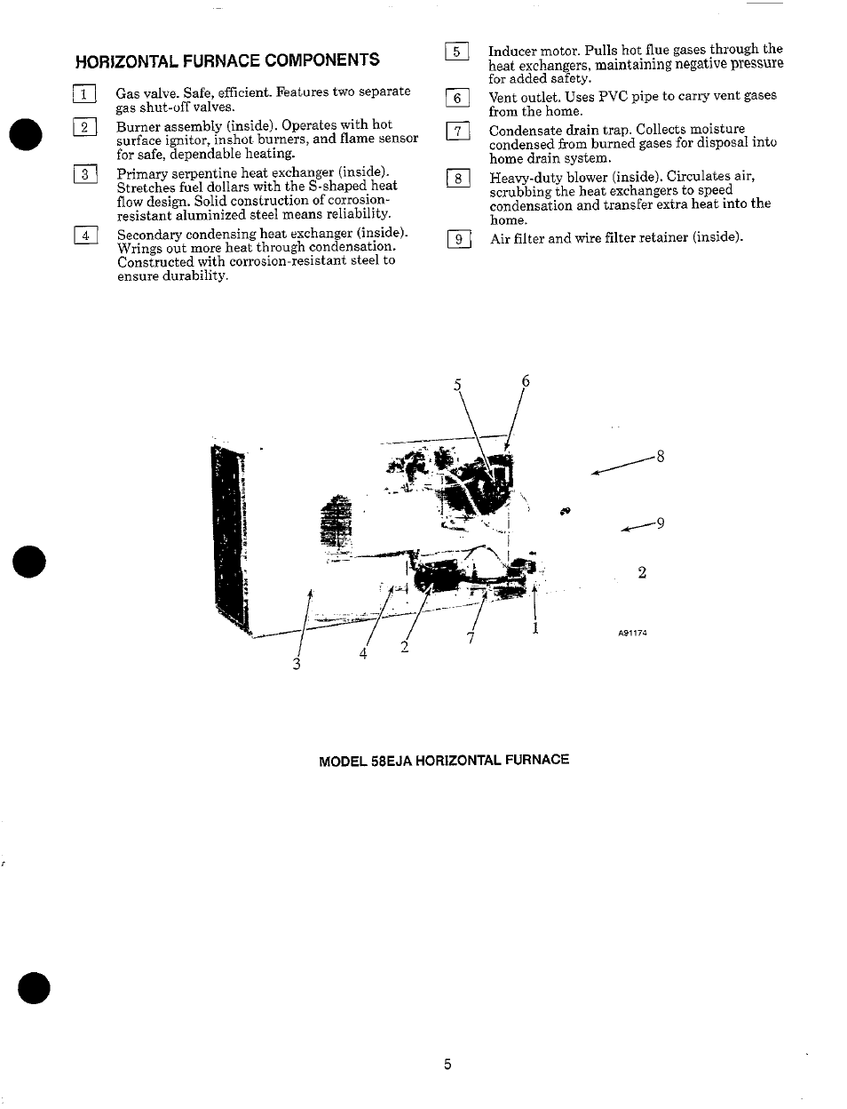 Horizontal furnace components, Model 58eja horizontal furnace | Carrier 58EJA User Manual | Page 5 / 13