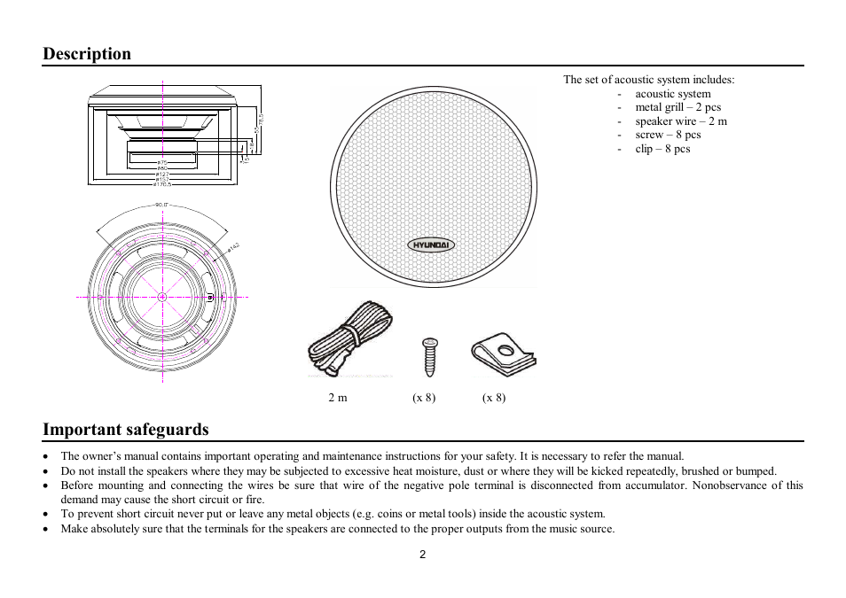 Description, Important safeguards | Hyundai H-CSH602 User Manual | Page 2 / 11