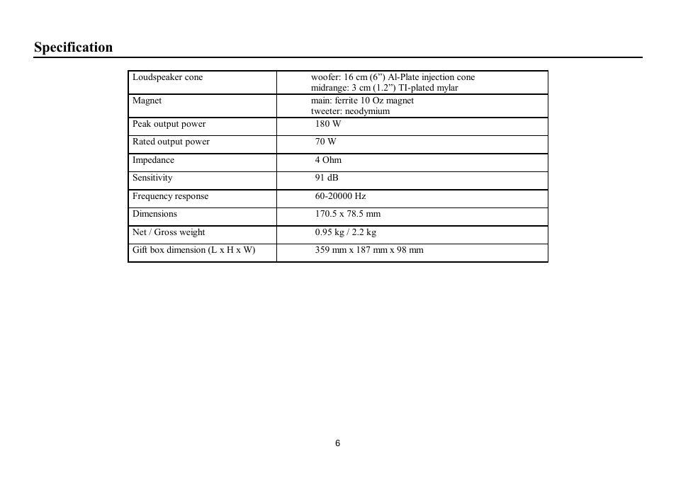 Specification | Hyundai H-CSH602 User Manual | Page 6 / 11