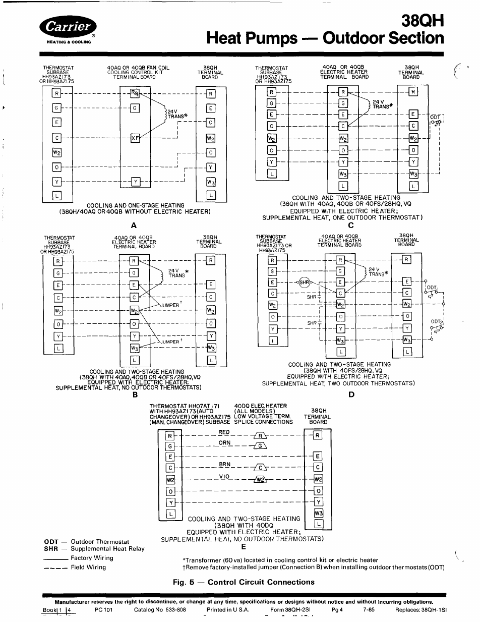 Fig. 5 — control circuit connections | Carrier 38QH User Manual | Page 4 / 10