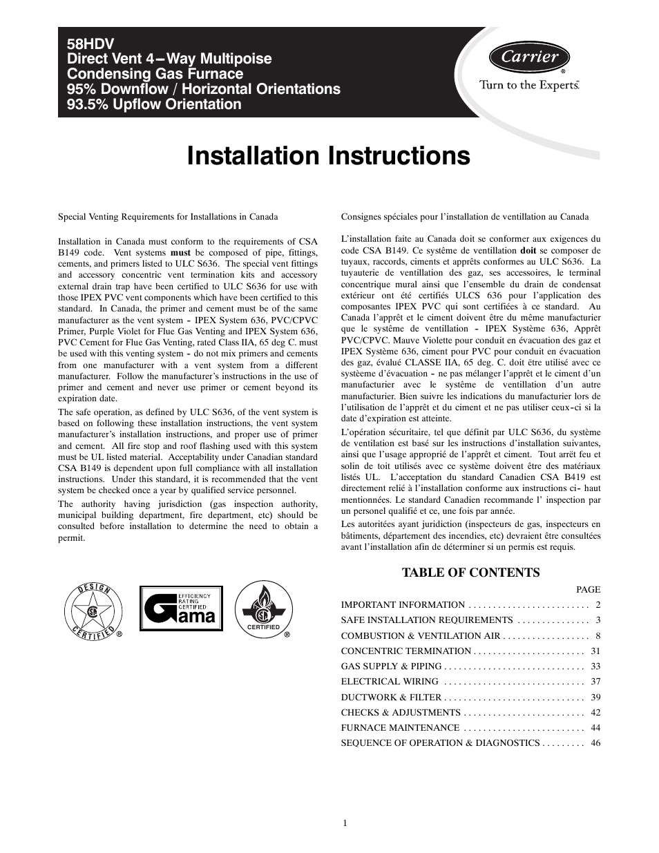 Carrier DIRECT VENT 4 58HDV User Manual | 52 pages