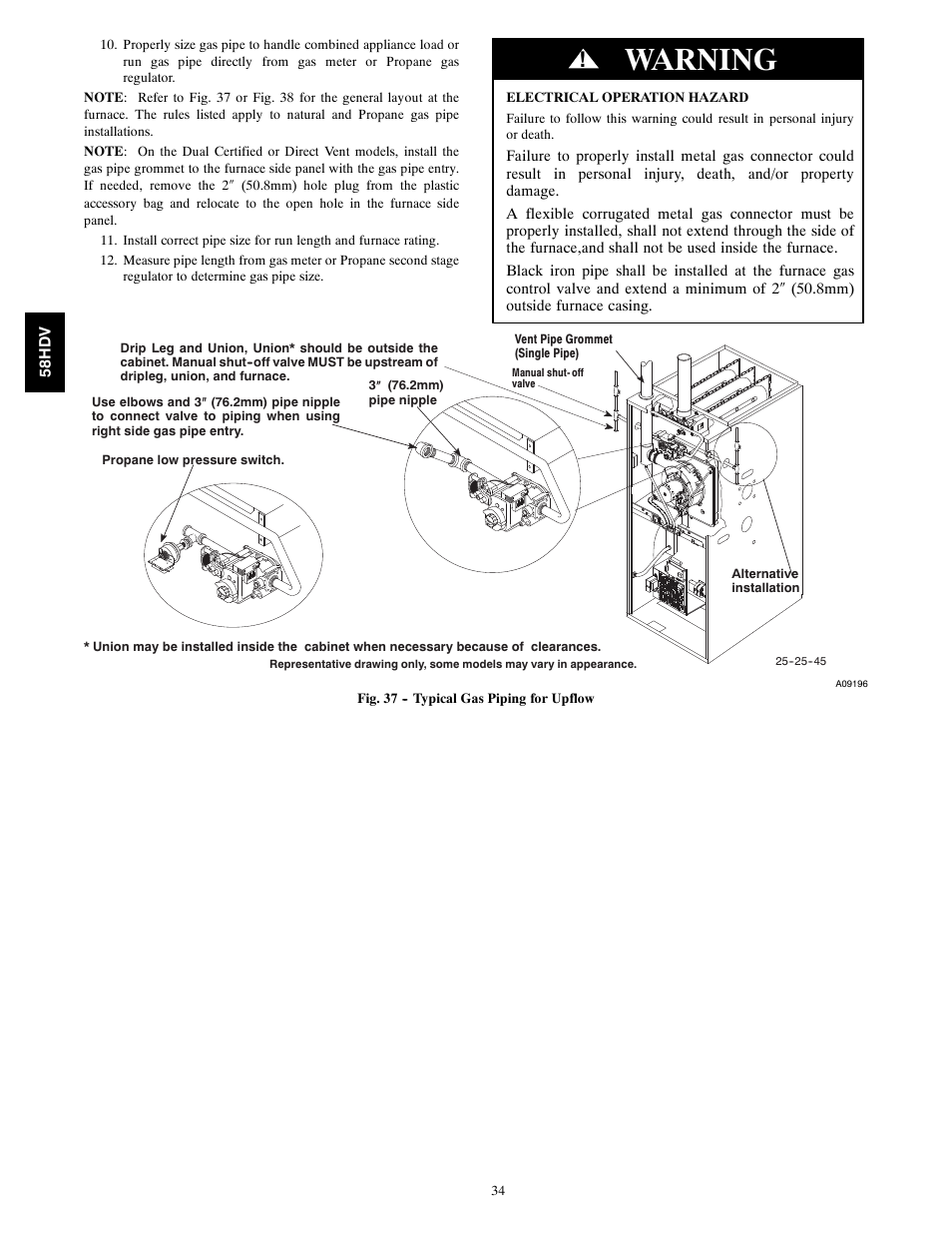 Warning | Carrier DIRECT VENT 4 58HDV User Manual | Page 34 / 52