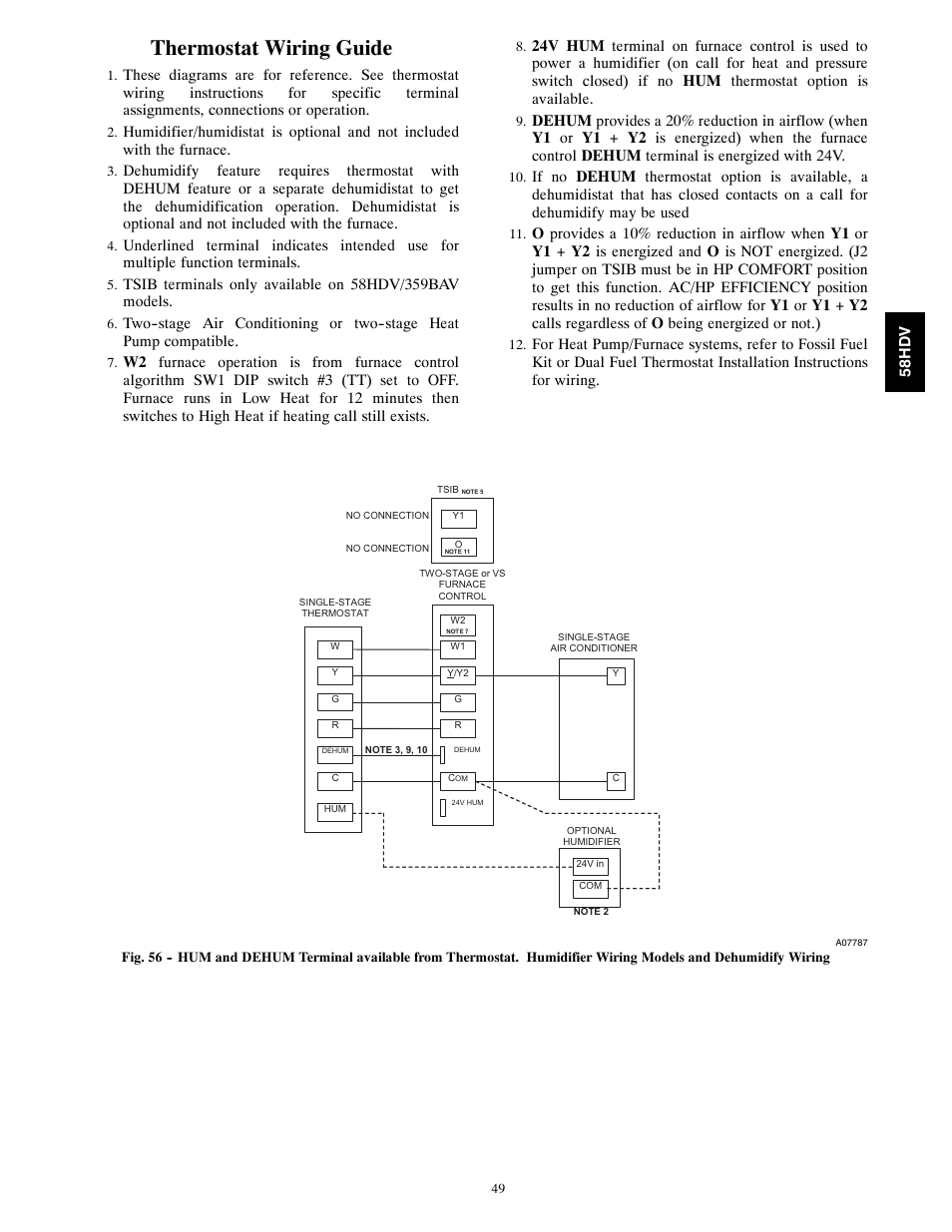 Thermostat wiring guide | Carrier DIRECT VENT 4 58HDV User Manual | Page 49 / 52