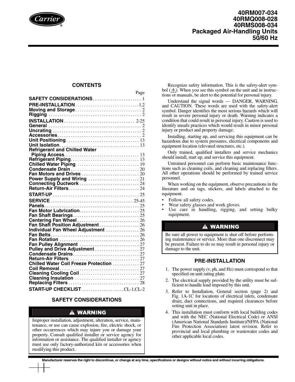 Carrier 40RMS008-034 User Manual | 48 pages