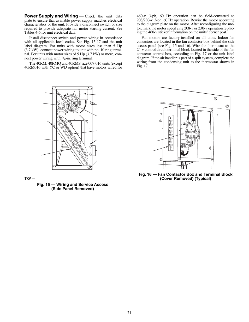 Power supply and wiring | Carrier 40RMS008-034 User Manual | Page 21 / 48
