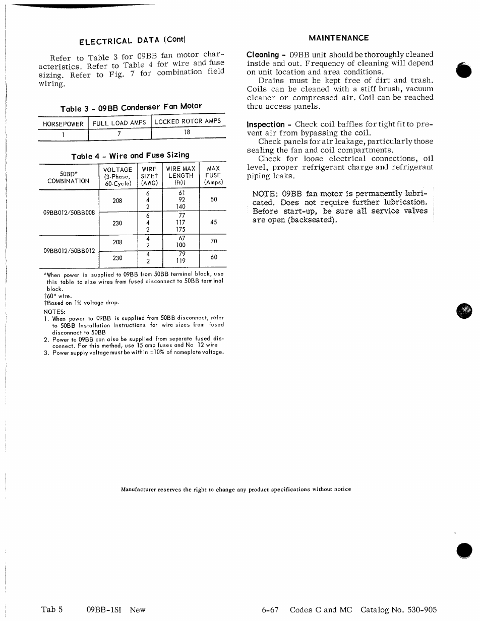 Electrical data (cont), Maintenance | Carrier 09BB User Manual | Page 6 / 6