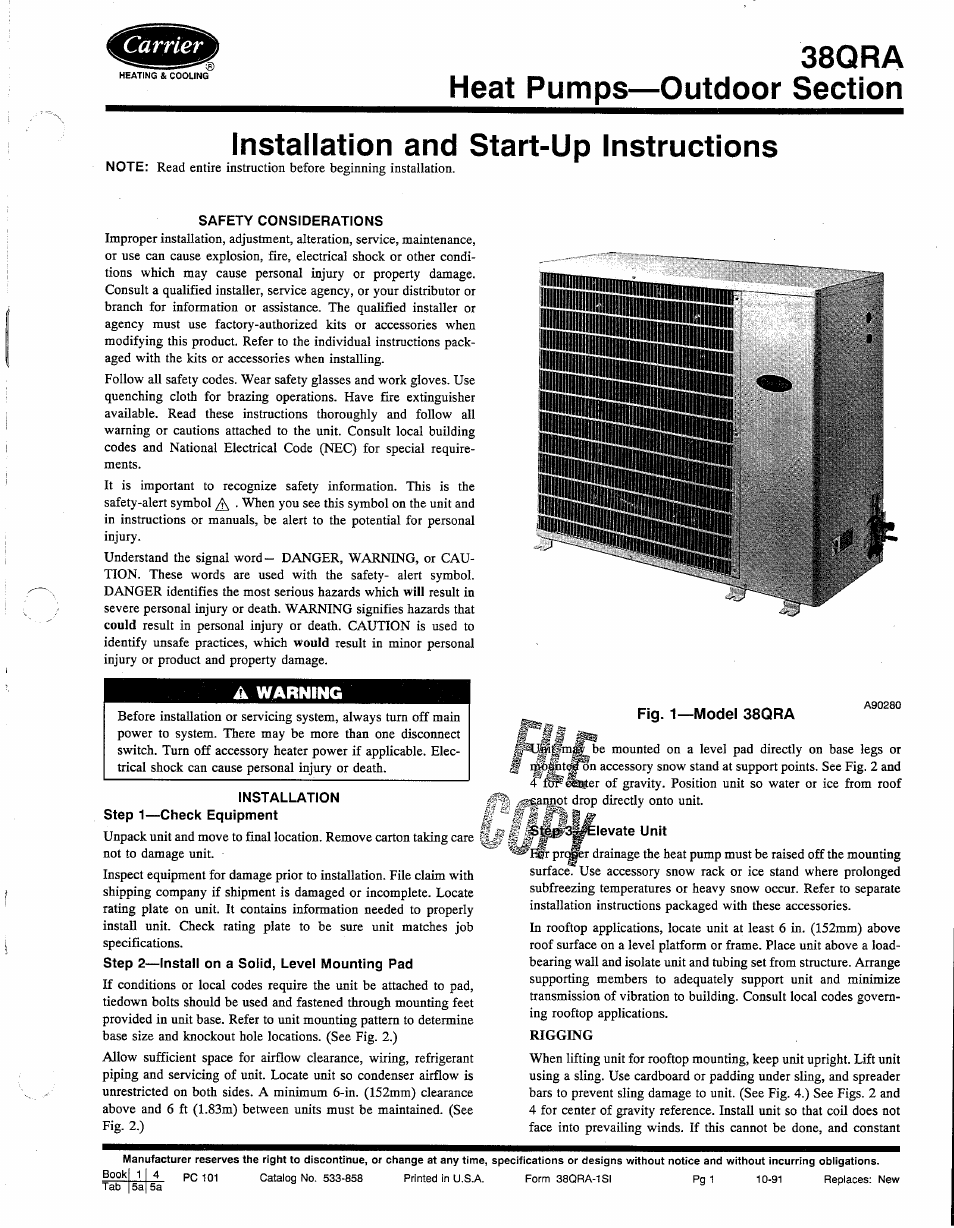 Carrier 38QRA User Manual | 8 pages
