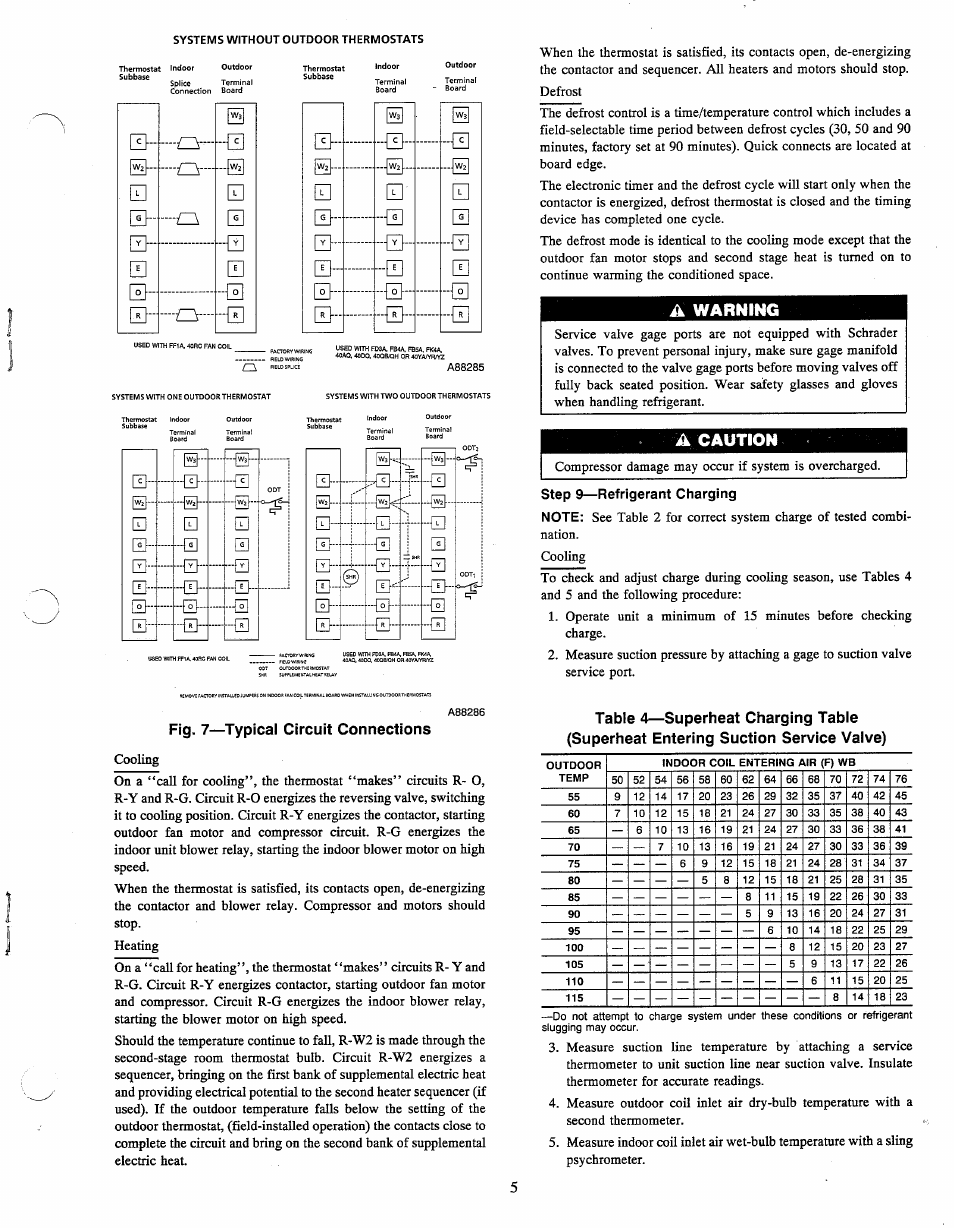 A warning, Ik caution, Fig. 7—typical circuit connections | Carrier 38QRA User Manual | Page 5 / 8