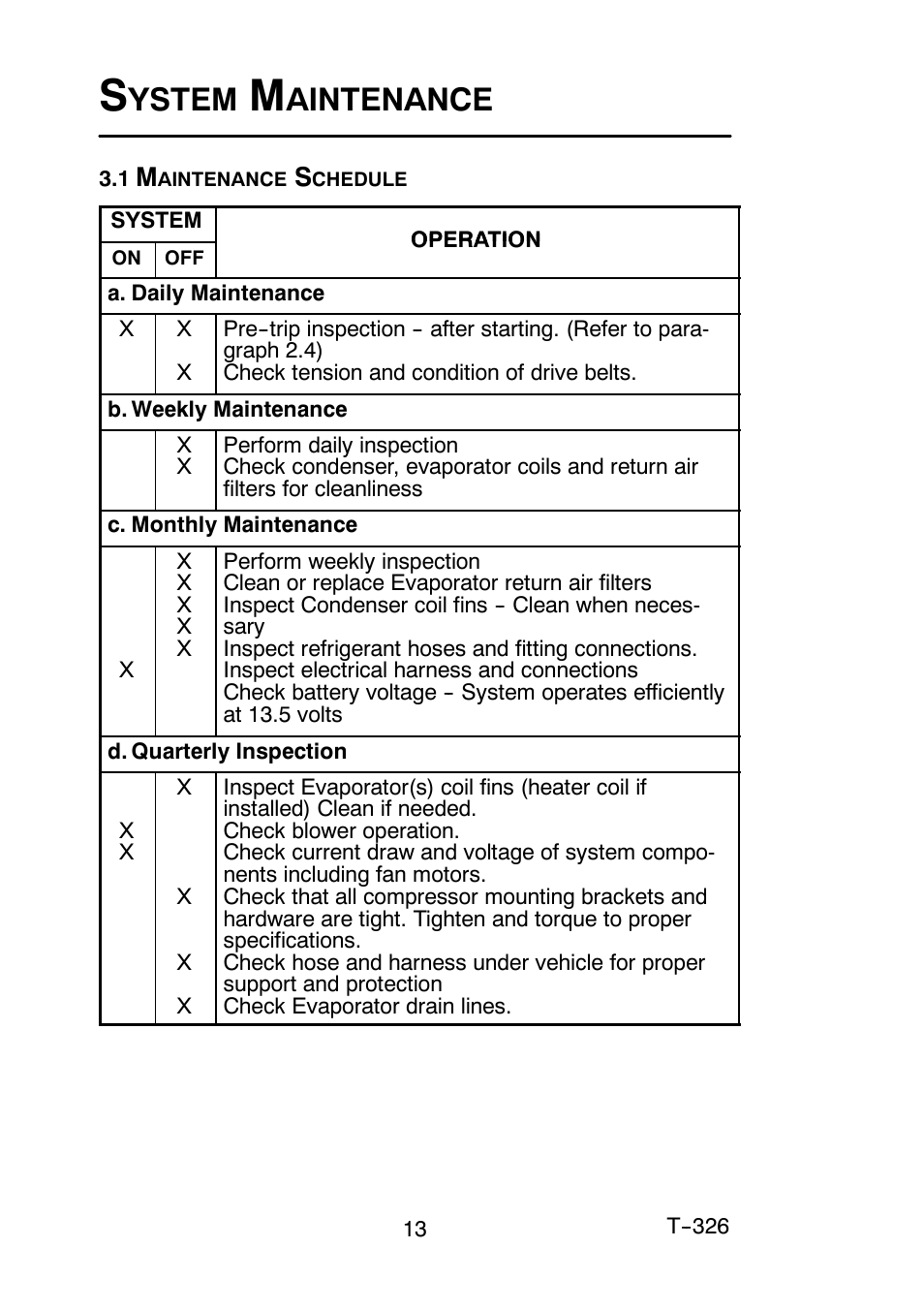 Ystem, Aintenance | Carrier T-326 User Manual | Page 15 / 19