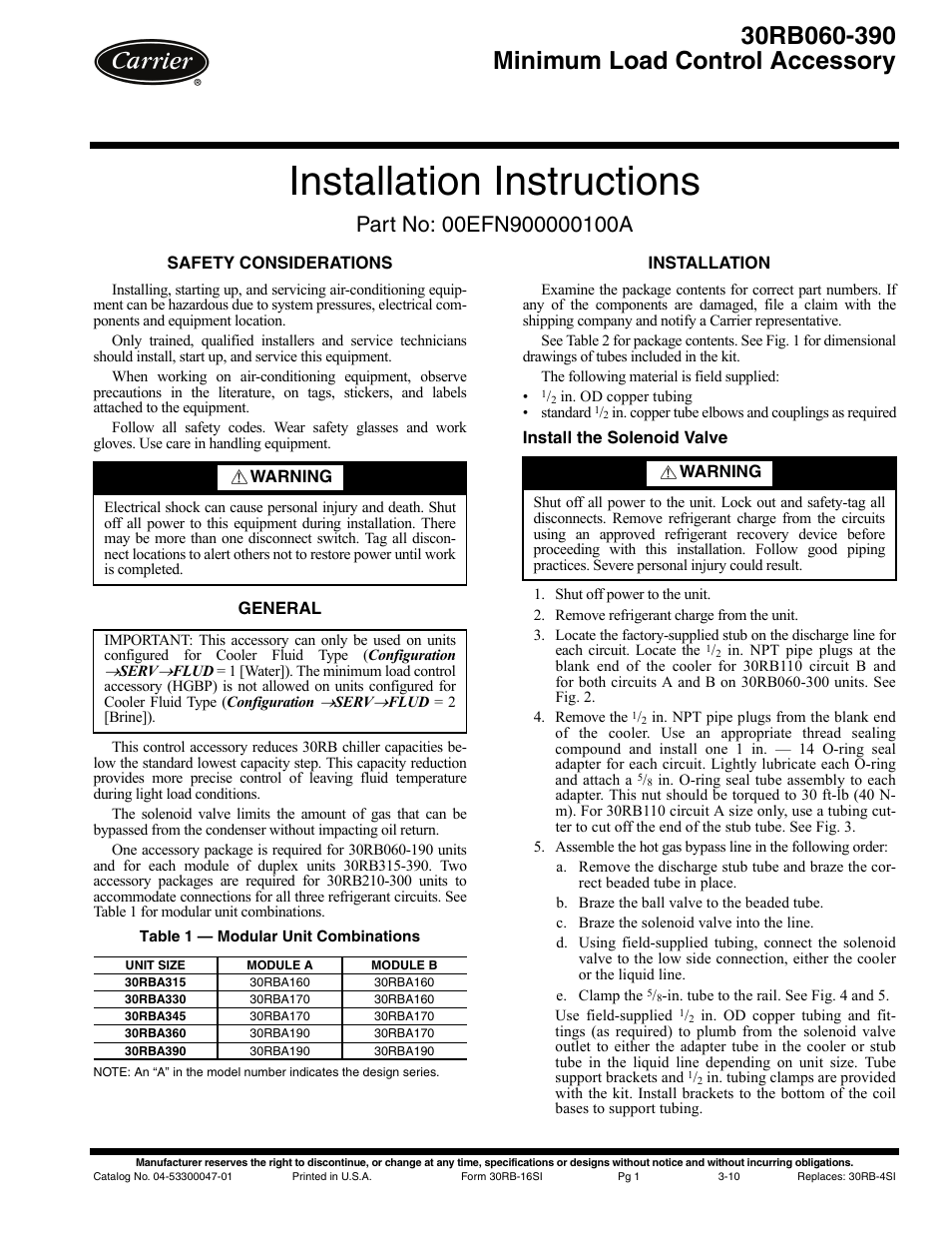 Carrier MINIMUM LOAD CONTROL ACCESSORY 30RB060-390 User Manual | 8 pages