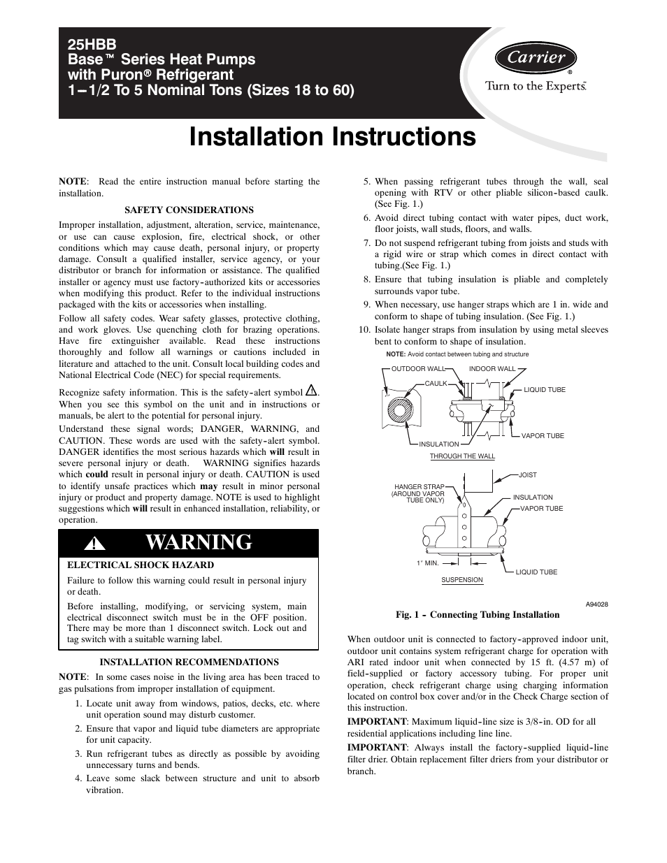 Carrier BASE SERIES HEAT PUMPS 25HBB User Manual | 8 pages