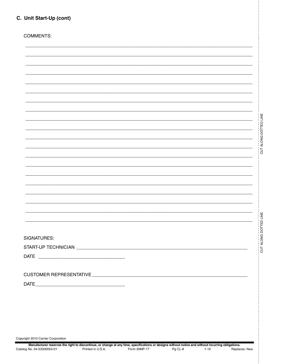 C. unit start-up (cont) | Carrier AQUASNAP MPW015-045 User Manual | Page 80 / 80