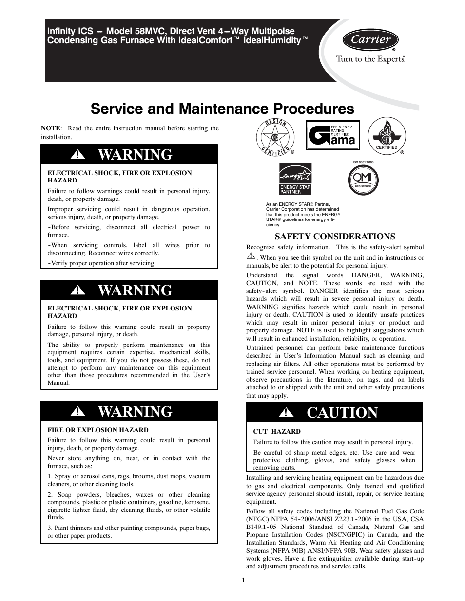 Carrier IDEALCOMFORT 58MVC User Manual | 20 pages