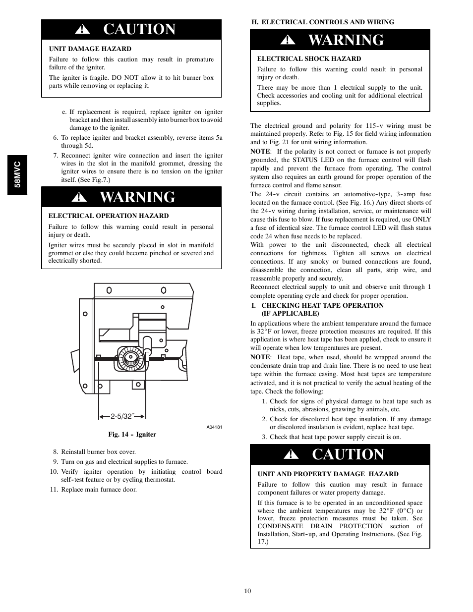 Caution, Warning | Carrier IDEALCOMFORT 58MVC User Manual | Page 10 / 20